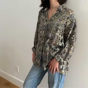 VINTAGE EVIDENCE 100% SILK PATTERNED  BLOUSE - M
